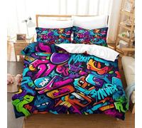 FSYQQASD Impression 3D Style de Graffiti Housse De Couette Single 140x200 cm Microfibre Douce 3 Pièces Parures De Lit avec Taie d'oreiller,pour Enfants Et Adolescents