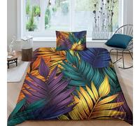 FSYQQASD Jungle Tropicale Housse De Couette 135x200 cm Impression 3D Tropical Feuilles Parures De Lit 2 Pièces Microfibre Douce avec Taie d'oreiller,Convient Aux Enfants Et Aux Adultes