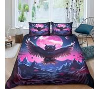 FSYQQASD Moon Oiseau Parures De Lit Impression 3D Hibou Housse De Couette 220x240 cm Microfibre Douce 3 Pièces avec Taie d'oreiller,pour Enfants Et Adultes