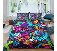 FSYQQASD Parures De Lit Impression 3D Style de Graffiti Housse De Couette Double 200x200 cm Microfibre Douce 3 Pièces avec Taie d'oreiller,pour Enfants Et Adultes