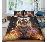 FSYQQASD Tigre de Cartoon Housse De Couette 220x240 cm Impression 3D Animal Parures De Lit 3 Pièces Microfibre Douce avec Taie d'oreiller,pour Garçons Et Filles