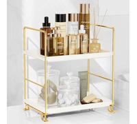 FSyueyun Étagère à maquillage à 2 niveaux, étagère à épices de cuisine ou de salle de bain, plateau de rangement pour chambre à coucher (doré)