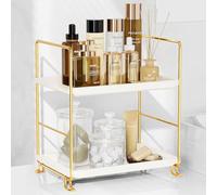FSyueyun Étagère à maquillage à 2 niveaux, étagère à épices de cuisine ou de salle de bain, plateau de rangement pour chambre à coucher (doré)