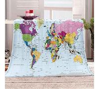 FSZXC Couverture Polaire 150x200 cm Carte du Monde, Plaid Polaire Carte du Monde Flanelle 2 Personnes, 3D Imprimée Couvertures et Plaids Doux et Chaud for Canape Lit
