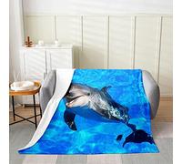 FSZXC Couverture Polaire 70x100 cm Dauphin Bleu, Plaid Polaire Dauphin Bleu Flanelle 1 Personne, 3D Imprimée Couvertures et Plaids Doux et Chaud for Canape Lit