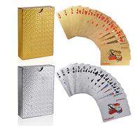 FT-SHOP Jeu de Carte Lot de 2 Cartes de Poker Imperméable en Feuille, Outil de Tours de Magie Classique pour la Fête et Le Jeu, 1 Or + 1 Argent