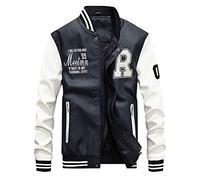 FTCayanz Homme Veste en Cuir Teddy Blouson Baseball Casual Similicuir Jacket Blanc XL