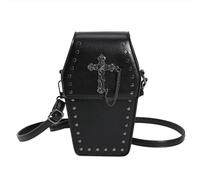Ftchangfang Sac à main gothique en forme de cercueil Mini sac à bandoulière punk petit sac, Croix - Noir, 8.5*5*2inch
