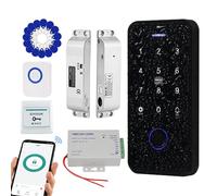 FTes RFKits Kit de Contrôle d'Accès TUYA Étanche, Clavier Tactile RFID,Serrure Électrique NC, Alimentation 3A,Bouton Interrupteur,Sonnette Filaire, 15porte-clés 13.56 MHz