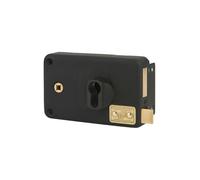 FTH - Boitier de serrure horizontale applique AH70, trou de cylindre, fouillot, ouverture droite, coffre 140x88mm, axe 55mm, entr'axe 60mm, carré 7mm, coffre noir mat, fouillot et pênes laiton