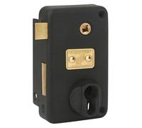 FTH - Serrure en Applique Verticale FTH AH45 - Coffre Embouti Noir Mat - Mécanisme à Deux Tours - Pour Portes d'Entrée - Sécurité Renforcée - Compatible avec Cylindre