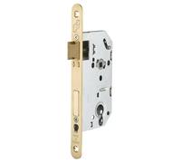 FTH - Serrure Encastrable SE 50 - Têtière Bouts Ronds Laitonnée - Système de Retournement - Coffre Acier - Fermeture à Deux Tours - Axe 50 mm - Laiton Émerisé