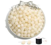ftiemlovde 50 Rondes Perles pour Bracelet，Oeil Collier Perle Pierre Naturelle pour Bijoux （Beige Scintillant 10mm）