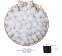 ftiemlovde 50 Rondes Perles pour Bracelet,Oeil Collier Perle Pierre Naturelle pour Bijoux (Blanc Scintillant 10mm)