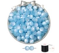 ftiemlovde 50 Rondes Perles pour Bracelet,Oeil Collier Perle Pierre Naturelle pour Bijoux (Bleu 10mm)