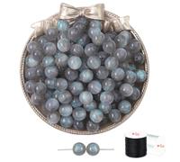 ftiemlovde 50 Rondes Perles pour Bracelet，Oeil Collier Perle Pierre Naturelle pour Bijoux （Gris Scintillant 10mm）