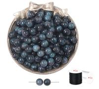 ftiemlovde 50 Rondes Perles pour Bracelet,Oeil Collier Perle Pierre Naturelle pour Bijoux (Noir Scintillant 10mm)