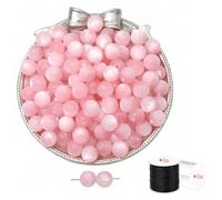 ftiemlovde 50 Rondes Perles pour Bracelet,Oeil Collier Perle Pierre Naturelle pour Bijoux (Rose 10mm)