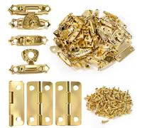 FTISSLY 20 PCS Fermoirs à Loquet + 20 PCS Charnières Dorées - Fer de Qualité - Pour Boîte à Bijoux, Caisse en Bois, Coffret Cadeau, Miniature - Vis Incluses - Accessoire DIY Vintage