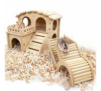 FTISSLY Lot de 2 Cachettes en Bois pour Hamster, Tunnel Arche et Maison à 2 Étages, Maison Cochon d'Inde Bois pour Hamsters Nains, Syriens, Gerbilles, Rats, Accessoire de Cage pour Petit Animal