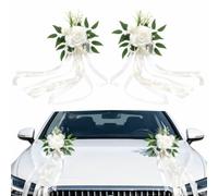 FTISSLY Lot de 2 Fleurs Artificielles Blanches, Grandes Fleurs en Tissu pour Décoration de Voiture de Mariage, Nœuds Floraux pour Rétroviseur, Chaise, Église, Bureau, Noël, 50 x 25 cm