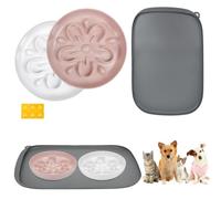 FTISSLY Lot de 2 Gamelles Anti-Glouton pour Chat et Petit Chien, Bols Alimentation Lente Anti-Vomissement, Assiettes Plates, avec Tapis en Silicone et 6 Pastilles Antidérapantes