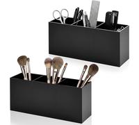 FTISSLY Lot de 2 Organisateur Cosmétique à 3 Compartiments Boîtes de Rangement Noires - 3 Compartiments - Hauteur 8 cm - Pour Pinceaux Maquillage, Stylos, Brosses à Dents - Acrylique - Gain de Place