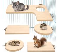 FTISSLY Lot de 5 Plateformes en Bois pour Cage - L 27x19cm avec Trou + 2 Rectangles 15x8cm + 2 Ronds 10cm - Naturel sans Échardes - pour Hamster, Chinchilla, Perruche (Rondelles + Vis)