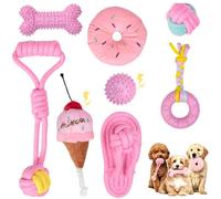 FTISSLY Lot de 8 Jouets pour Chiots, Ensemble de Dentition en Corde, Jouets à Mâcher Interactifs avec Sifflets, pour Petites et Moyennes Races, Idéal pour Les Chiens de 8 Semaines et Plus, Rose