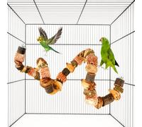 FTISSLY Perchoir Rongeur Naturel 80 cm - Coques Noix, Fibre Ananas, Maïs - Flexible et Mâchable - pour Perruche, Calopsitte, Conure, Perroquet - Barre À Mâcher + Grimper - avec Fixations