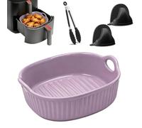 FTISSLY Plat à Gratin en Céramique 650 ml, Plat Carré avec Poignées, Compatible Four, Micro-ondes et Lave-Vaisselle, Anti-Rayures, Inclut 1 Paire de Maniques et 1 Pince de Service, Violet