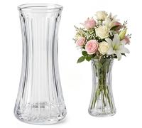 FTISSLY Vase en Verre Transparent 20 cm, Vase pour Fleurs Fraîches et Séchées, Décoration de Table pour Salon, Salle à Manger, Bureau, Idéal pour Tulipes, Roses, Herbe de la Pampa, Branches