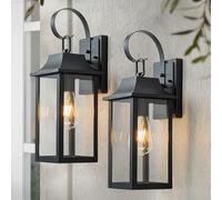 FTL Grande Lanterne Murale Exterieur 2 Stück, Vintage applique murale exterieur, E27 Porche Lampe Murale Extérieure avec Verre, Noir Porche Luminaire Exterieur pour Jardin Porte d'Entrée, IP44 Etanche