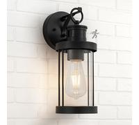 FTL Vintage Applique Murale Exterieur avec Détecteur de Mouvement, Noir Lampe Murale Industrielle, E27 Porche Luminaire Exterieur Lanterne avec Capteur de Mouvement IP44 pour Jardin Entrée Patio Yard