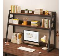 FTOQWZXV Bibliothèque de bureau pour ordinateur de bureau à 2 niveaux multifonction en bois - Organisez votre bureau ou votre maison avec cette étagère de rangement conçue (noir, 55 cm)