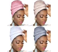 Ftoronaly Bandeaux de tête pour femme noire hijab grande taille musulmane, 4 pièces (blanc, rose, gris clair, crème), taille unique