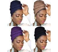Ftoronaly Bandeaux de tête pour femme noire hijab grande taille musulmane, 4 pièces (noir, camel, violet, bleu marine), taille unique