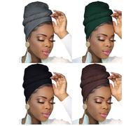 Ftoronaly Bandeaux de tête pour femme noire hijab grande taille musulmane, 4 pièces (noir, gris foncé, marron, vert foncé), taille unique