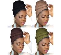 Ftoronaly Lot de 4 foulards pour femme noire hijab grands bandeaux musulmanes extensibles pour cheveux