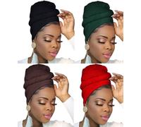 Ftoronaly Lot de 4 foulards pour femme noire hijab grands bandeaux musulmanes extensibles pour cheveux