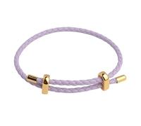 FTPZTINX Bracelet Cuir Femme,Bracelet En Cuir Tressé À La Main Réglable De 3 Mm, Bracelet En Cuir Simple Avec Gros Trou Et Perles, Pour Femmes Et Hommes, Violet Clair