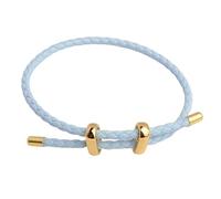 FTPZTINX Bracelet Cuir Homme,Bracelet En Cuir Tressé À La Main Réglable De 3 Mm, Bracelet En Cuir Simple Avec Gros Trou Et Perles, Pour Femmes Et Hommes, Bleu Clair