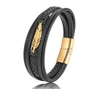 FTPZTINX Bracelet En Cuir Homme,Bracelet En Cuir Multicouche Tissé À La Main Avec Plumes, Bracelet Pour Homme En Cuir Tressé Avec Corde, Bijoux En Or