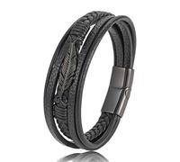 FTPZTINX Bracelet Cuir,Bracelet En Cuir Multicouche Tissé À La Main Avec Plumes, Bracelet Pour Homme En Cuir Tressé Avec Corde, Bijoux Noirs