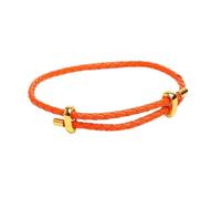 FTPZTINX Bracelet Homme Cuir,Bracelet En Cuir Tressé À La Main Réglable De 3 Mm, Bracelet En Cuir Simple Avec Gros Trou Et Perles, Pour Femmes Et Hommes, Orange