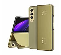 FTRONGRT Coque pour Samsung Galaxy Z Fold 3 5G, Flip Cover，Etui de téléphone Miroir Semi-Transparent，Etui Housse Case pour Samsung Galaxy Z Fold 3 5G-d'or