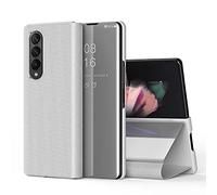 FTRONGRT Coque pour Samsung Galaxy Z Fold 4, Flip Cover Etui de Téléphone Miroir Semi-Transparent, Support Intégré, Etui Housse Case pour Samsung Galaxy Z Fold 4-Blanche