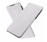 FTRONGRT Coque pour Xiaomi Redmi Note 11S/Redmi Note 11 4G, Flip Cover，Etui de Téléphone Miroir Semi-Transparent，Etui Housse Case pour Xiaomi Redmi Note 11S/Redmi Note 11 4G-Argent