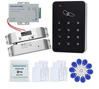 FTSTech Kit de Sécurité à Domicile de Contrôle d'Accès de Porte Pleine avec Clavier Autonome 125KHz+Serrure Électrique+Bouton d'alimentation+Sortie+10pcs Porte-clés + 10pcs Cartes Blanches