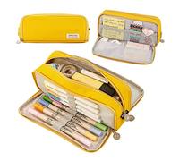 FTVOGUE Affaire à Crayon à Grande capacité Sac de Poche à Crayon Oxford avec Fermeture éclair Latéral et Poche en Mesh Design Moderne pour Les étudiants Voyageurs Artistes (Yellow)
